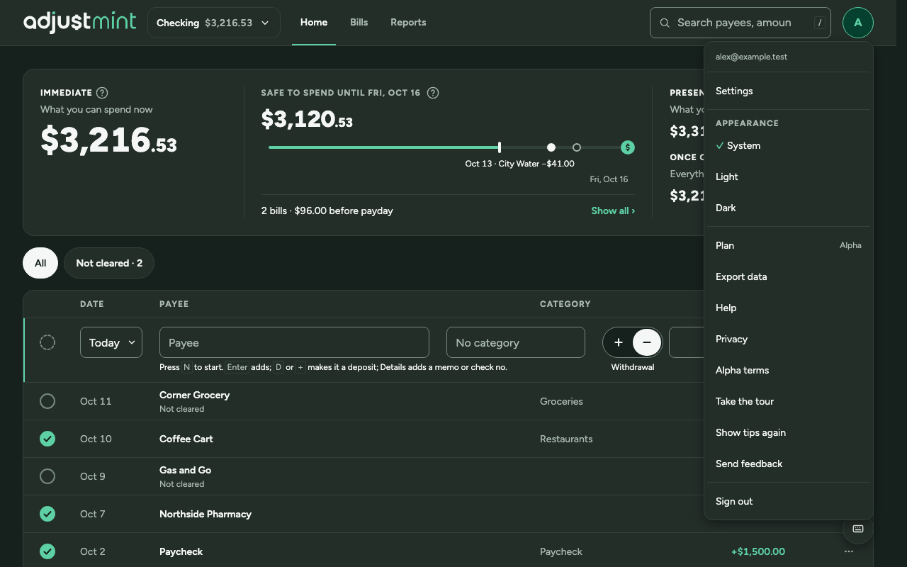App header as built, version 1.0.1: wide, 1280px, dark