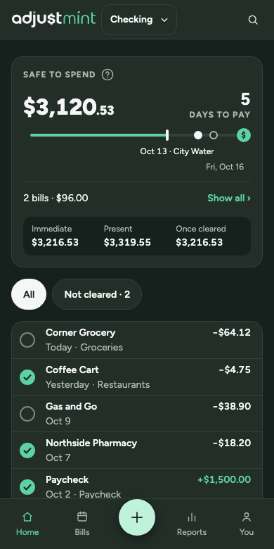 Road to payday as built, version 1.0.0: phone, 390px, dark